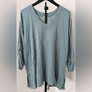🌿☀️ Oh My Gauze! Lana Cotton Top | Size 3 (XXL/16) | Muted Sage | Breezy Boho